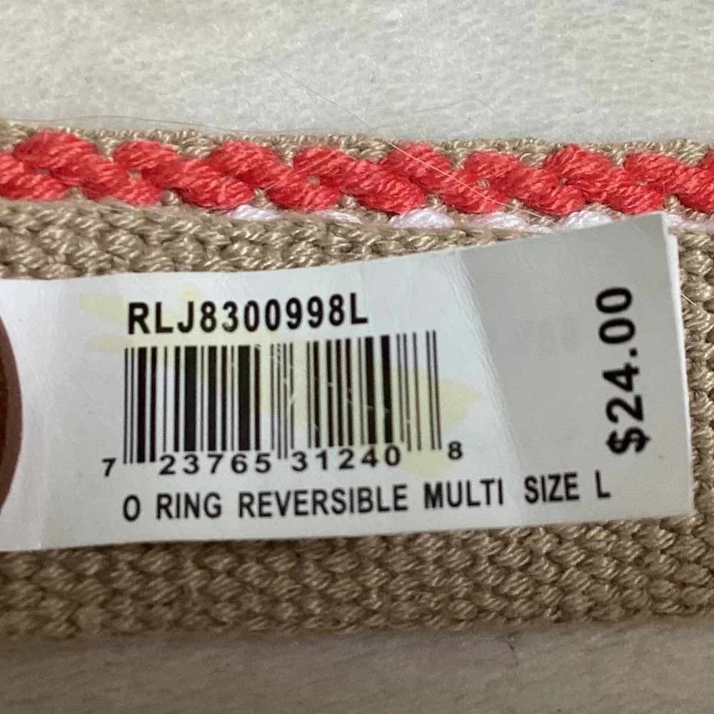 Reversible O-Ring Belt Rainbow Stripe Khaki Canvas‎ RLJ8300998L Large